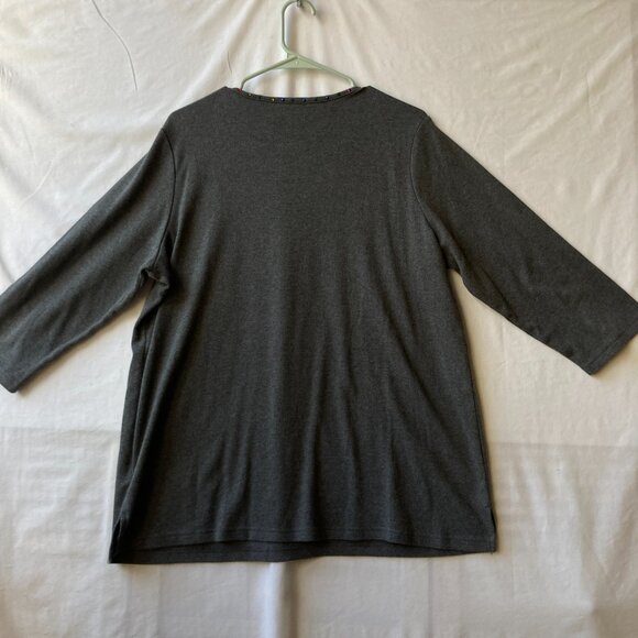 Quacker Factory Womens Shirt Spider Web Size Large Gray Grey Jersey Rhinestones - Picture 11 of 16